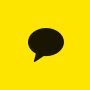 Kakao login button icon. Circular yellow icon with a speech bubble containing the word Kakao in black. The icon is centered on a plain background, conveying a friendly and inviting tone.